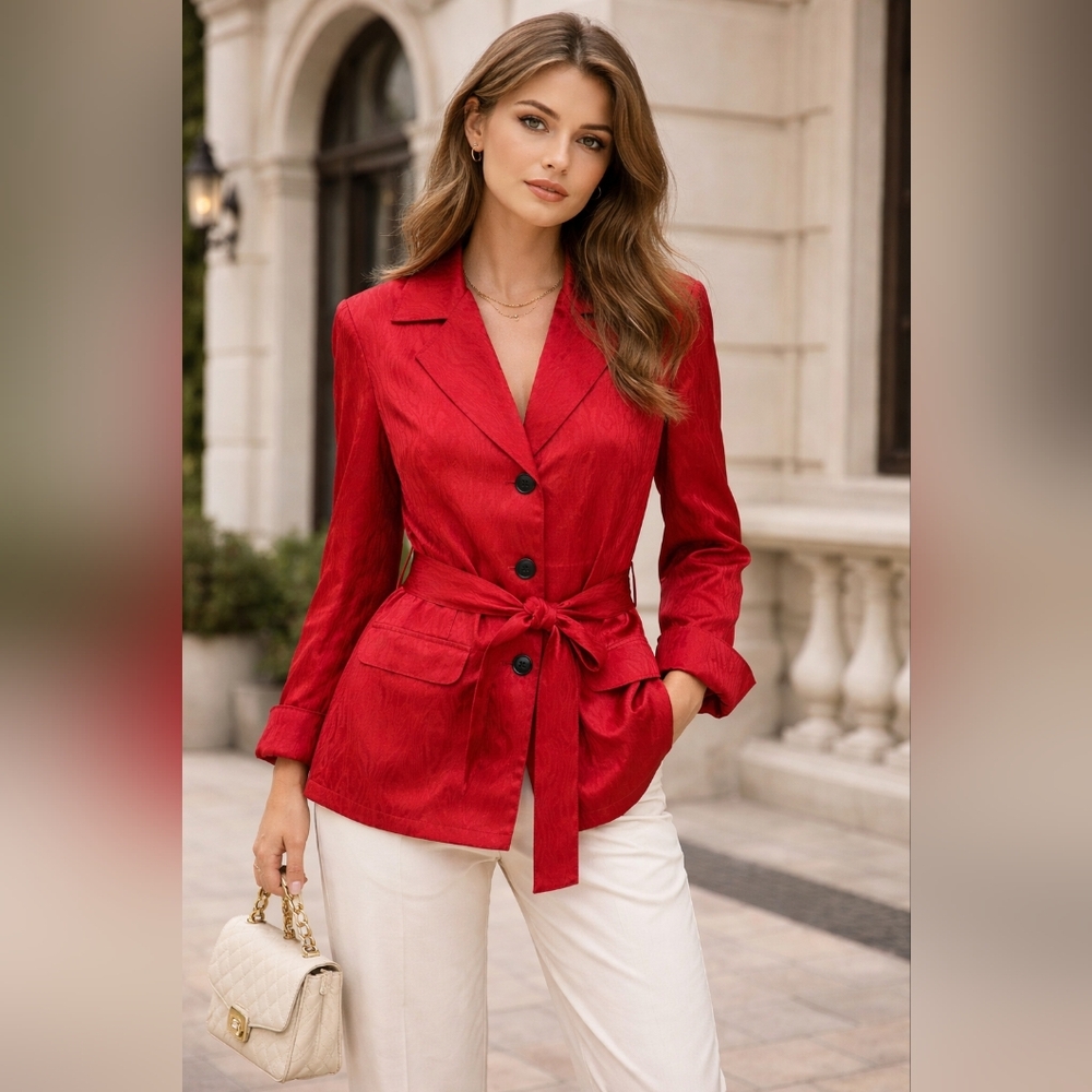 Chico's 100% Silk Crinkle Textured Belted Jacket Blazer Trench Coat | 3/16/XL